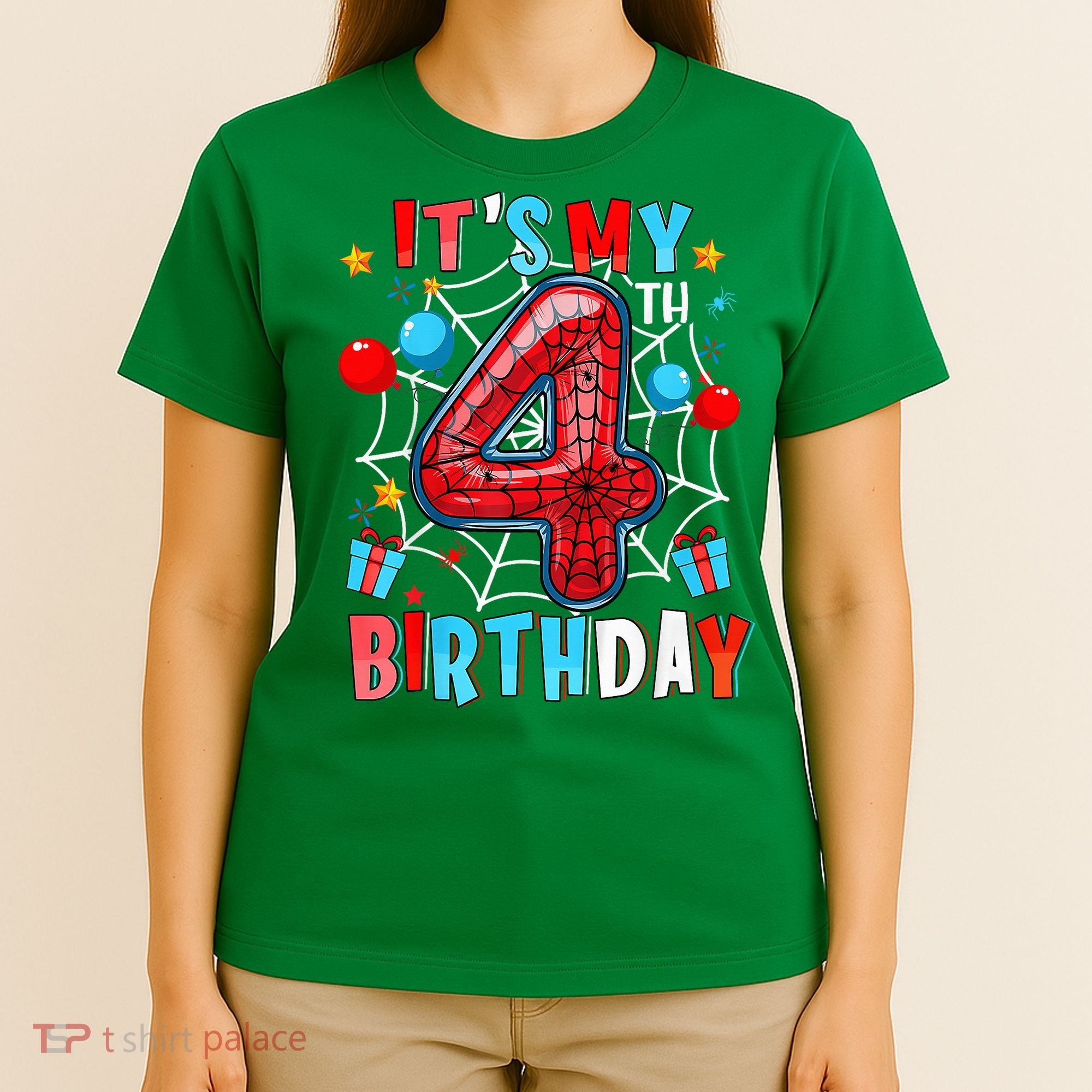 It'S My 4th Birthday Spider Theme Party Boy Birthday Present T-Shirt