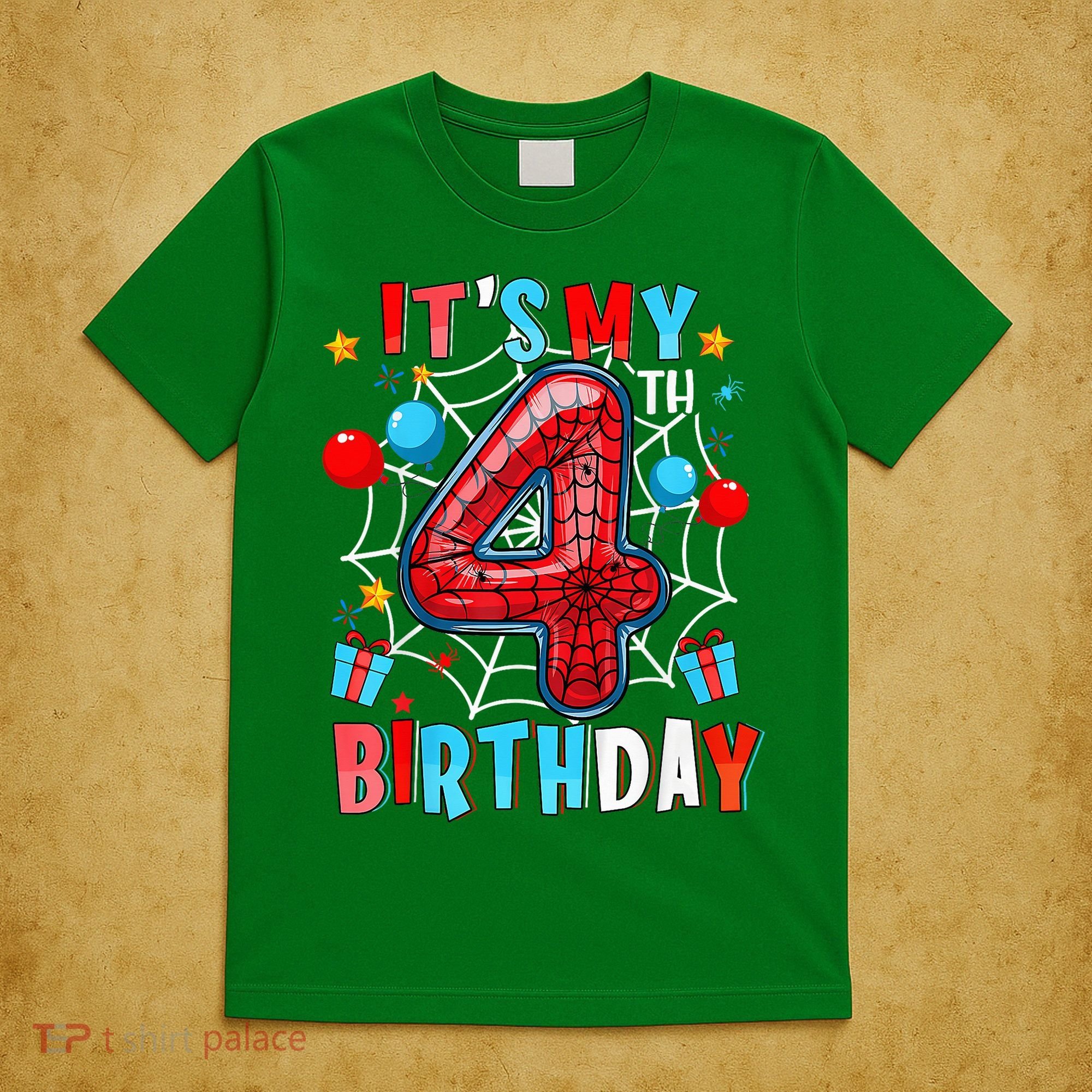 It'S My 4th Birthday Spider Theme Party Boy Birthday Present T-Shirt