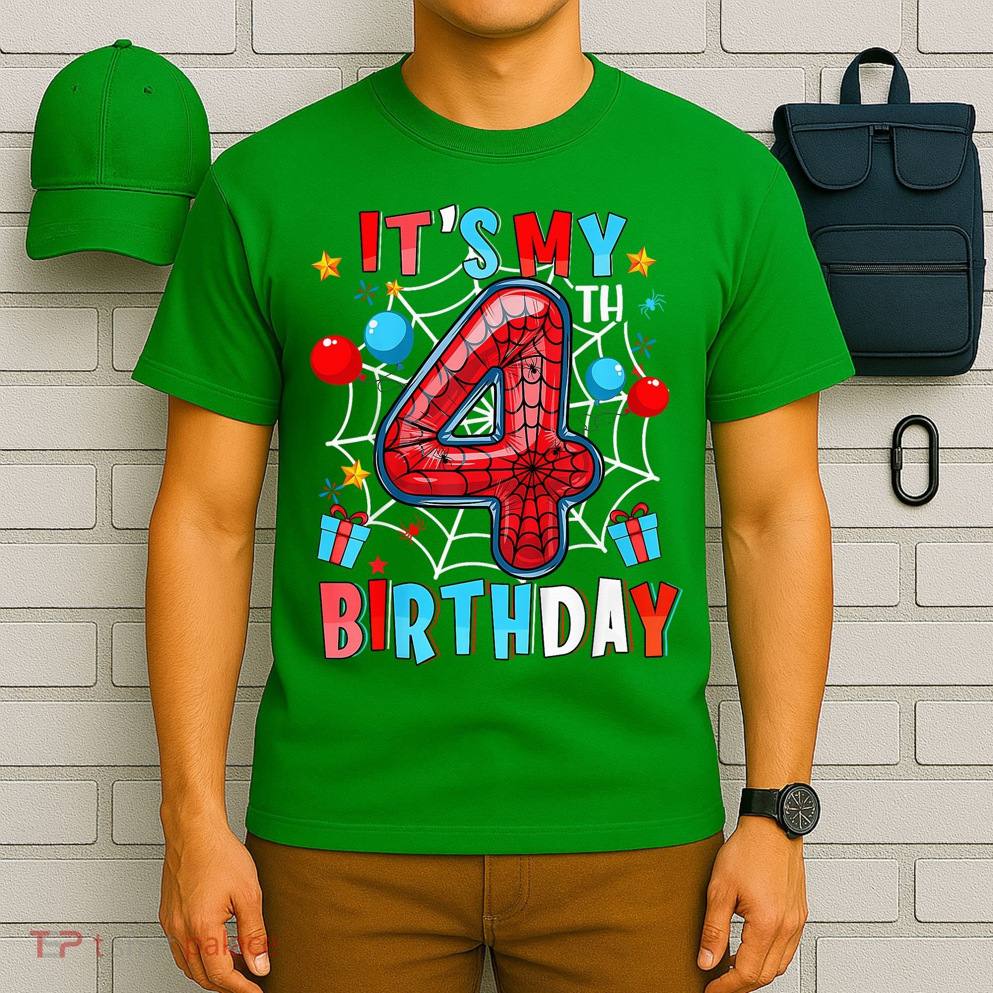 It'S My 4th Birthday Spider Theme Party Boy Birthday Present T-Shirt