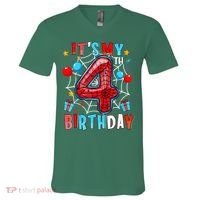 It'S My 4th Birthday Spider Theme Party Boy Birthday Present V-Neck T-Shirt thumb 0