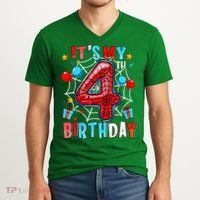 It'S My 4th Birthday Spider Theme Party Boy Birthday Present V-Neck T-Shirt thumb 2