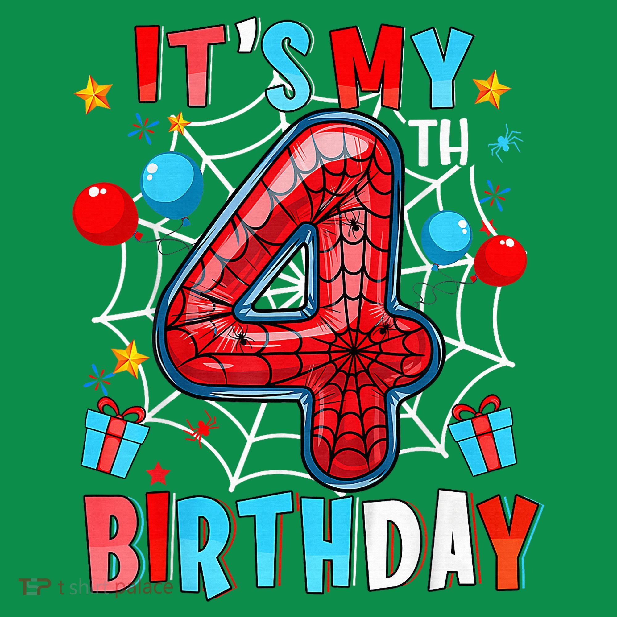 It'S My 4th Birthday Spider Theme Party Boy Birthday Present V-Neck T-Shirt