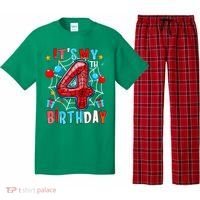 It'S My 4th Birthday Spider Theme Party Boy Birthday Present Pajama Set thumb 0