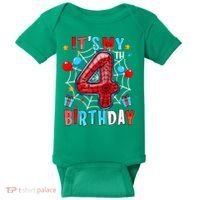 It'S My 4th Birthday Spider Theme Party Boy Birthday Present Baby Bodysuit thumb 0