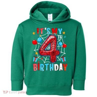 It'S My 4th Birthday Spider Theme Party Boy Birthday Present Toddler Hoodie