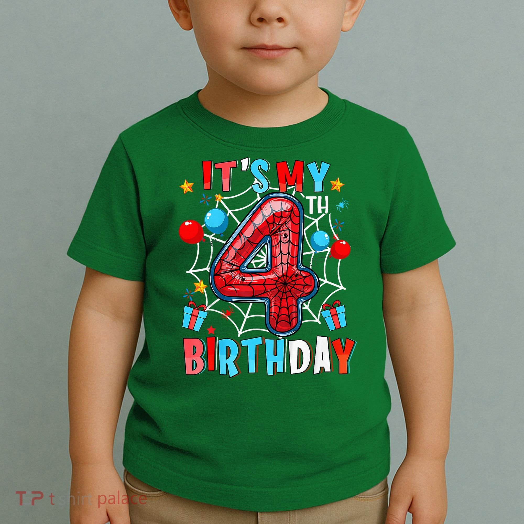 It'S My 4th Birthday Spider Theme Party Boy Birthday Present Toddler T-Shirt