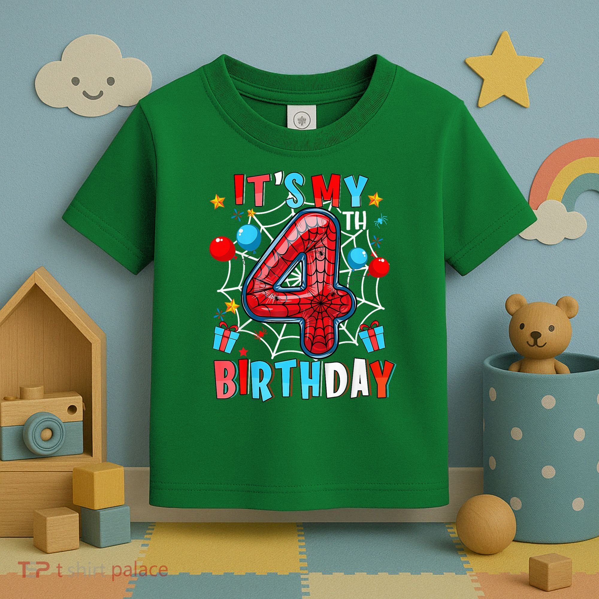 It'S My 4th Birthday Spider Theme Party Boy Birthday Present Toddler T-Shirt