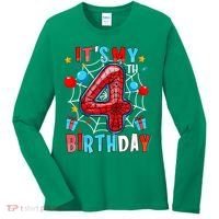 It'S My 4th Birthday Spider Theme Party Boy Birthday Present Women's Long Sleeve Shirt thumb 0