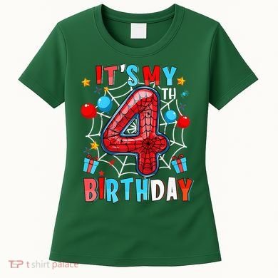 It'S My 4th Birthday Spider Theme Party Boy Birthday Present Women's T-Shirt