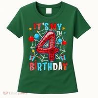 It'S My 4th Birthday Spider Theme Party Boy Birthday Present Women's T-Shirt thumb 0
