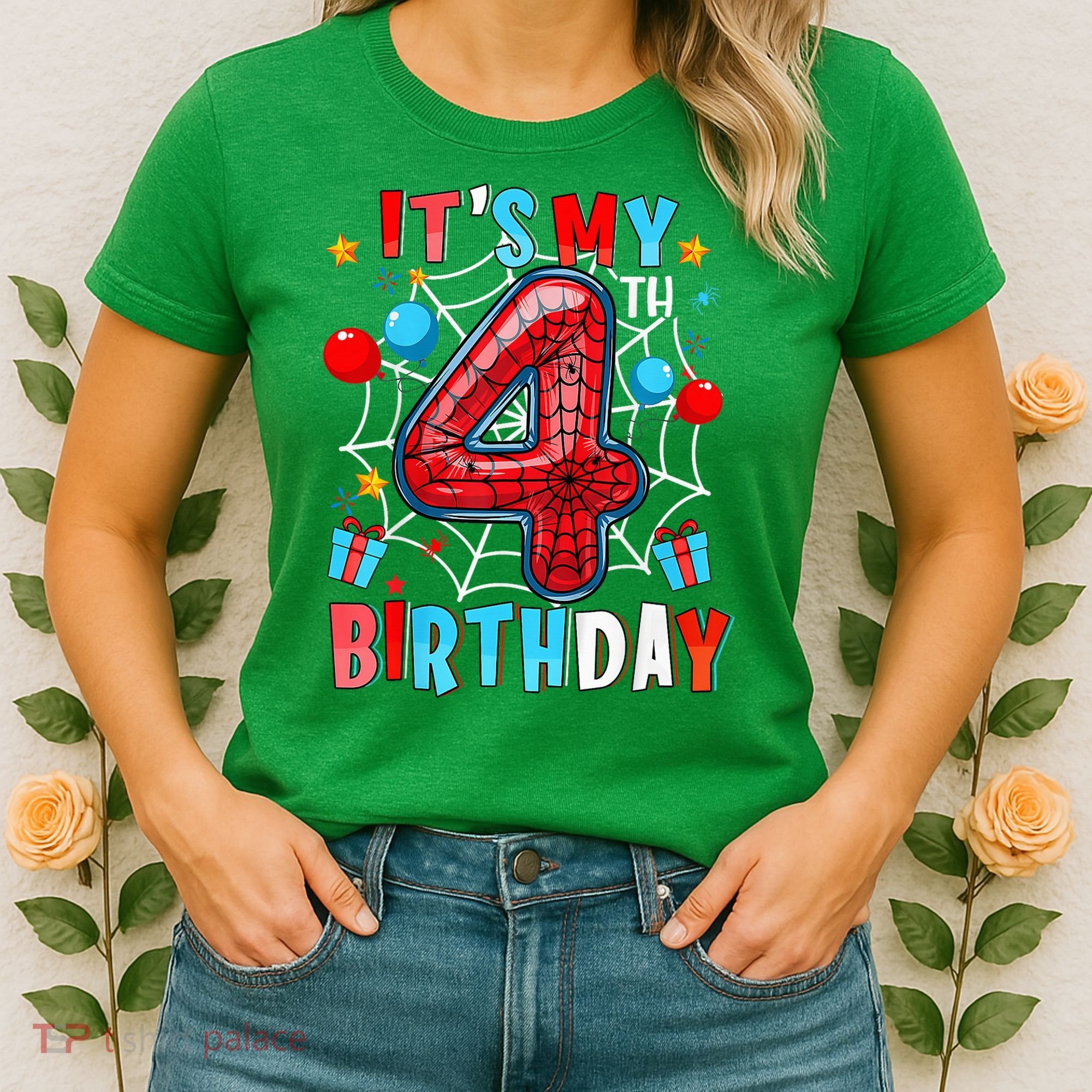 It'S My 4th Birthday Spider Theme Party Boy Birthday Present Women's T-Shirt