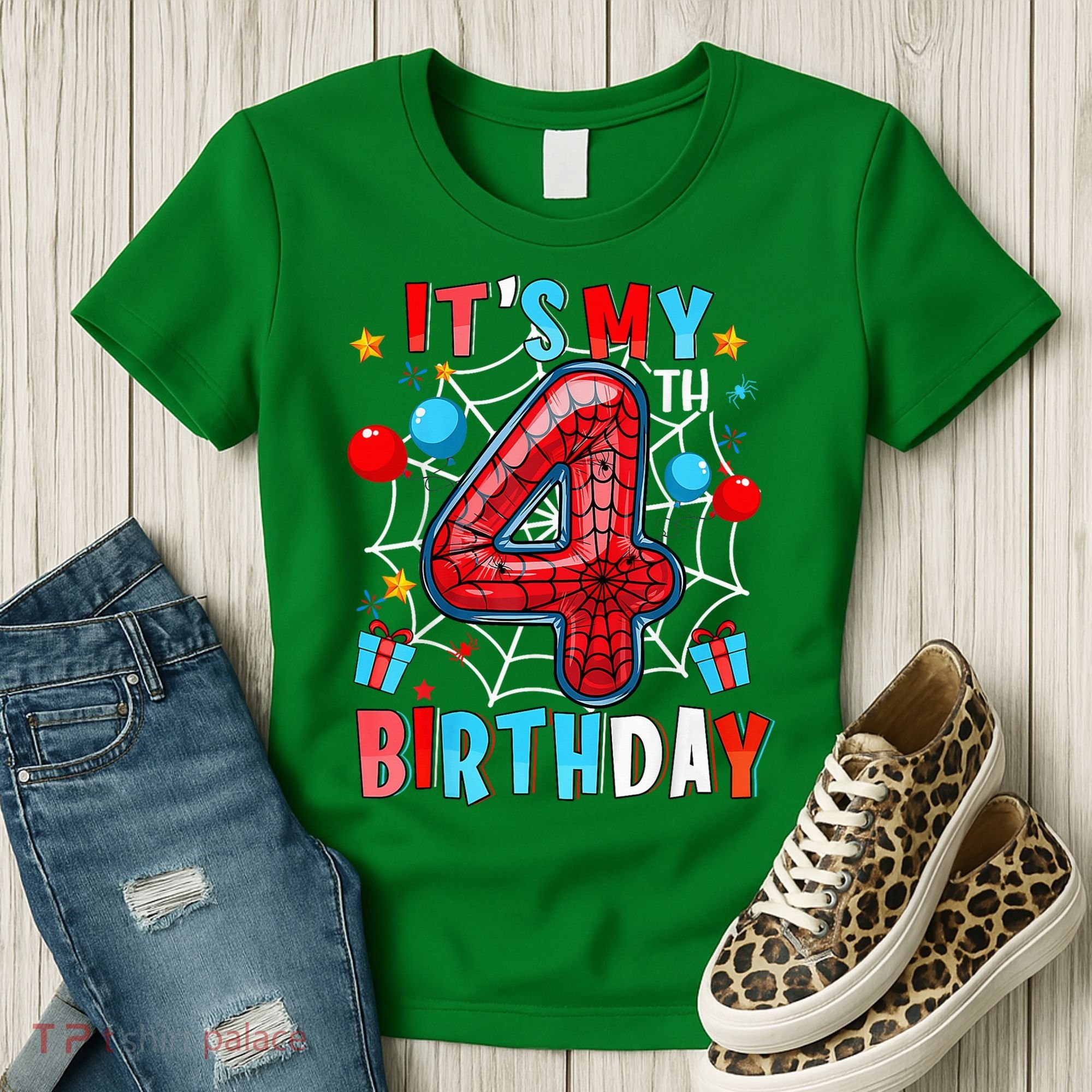 It'S My 4th Birthday Spider Theme Party Boy Birthday Present Women's T-Shirt