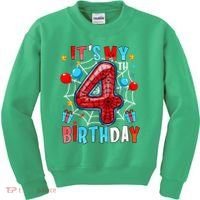 It'S My 4th Birthday Spider Theme Party Boy Birthday Present Kids Sweatshirt thumb 0