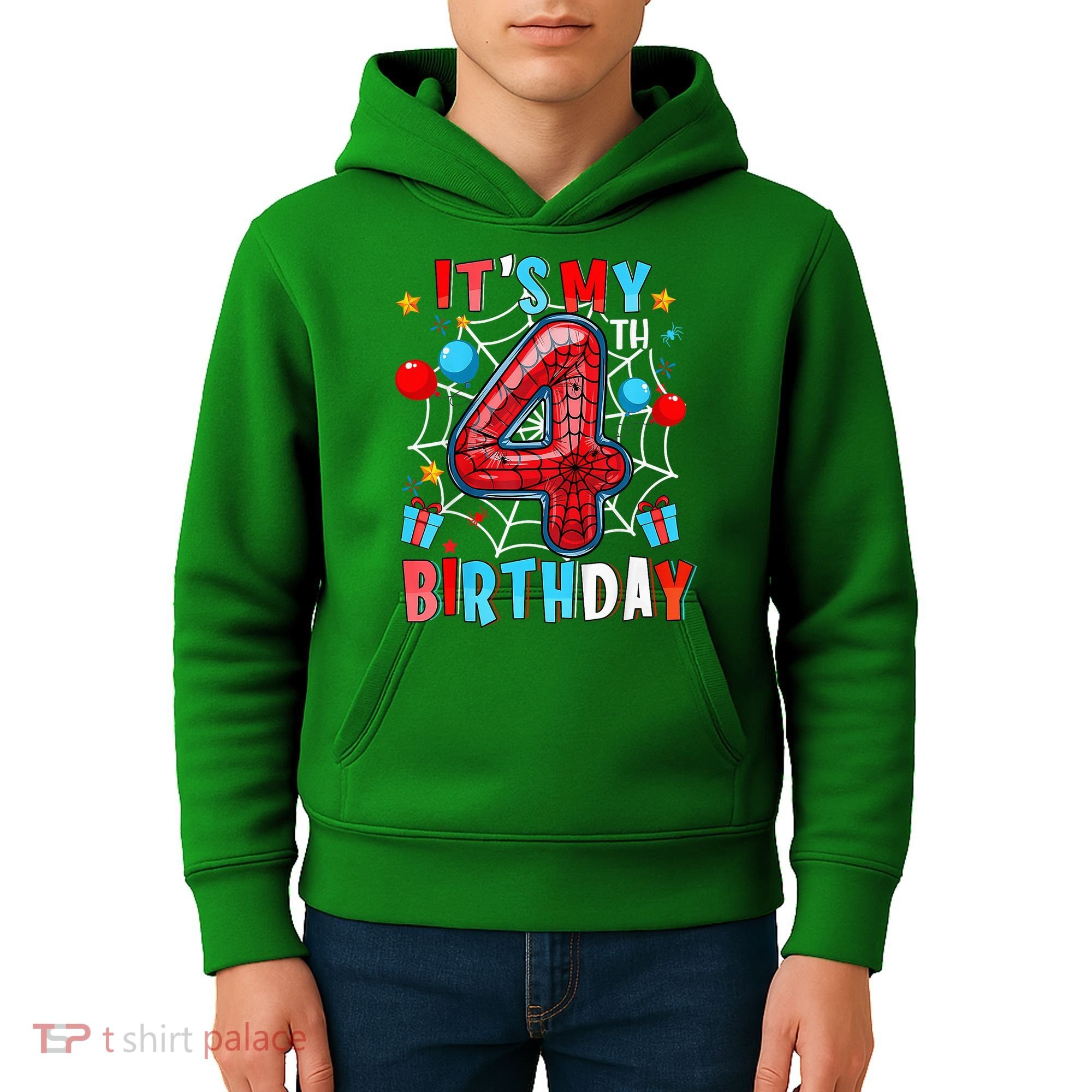 It'S My 4th Birthday Spider Theme Party Boy Birthday Present Kids Hoodie