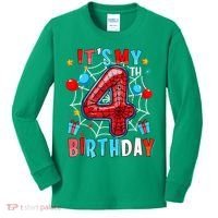 It'S My 4th Birthday Spider Theme Party Boy Birthday Present Kids Long Sleeve Shirt thumb 0