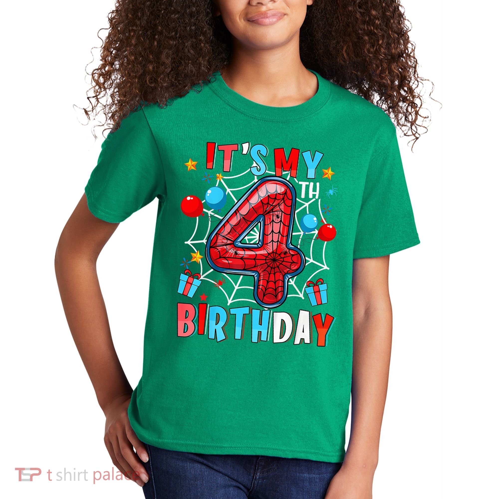 It'S My 4th Birthday Spider Theme Party Boy Birthday Present Kids T-Shirt