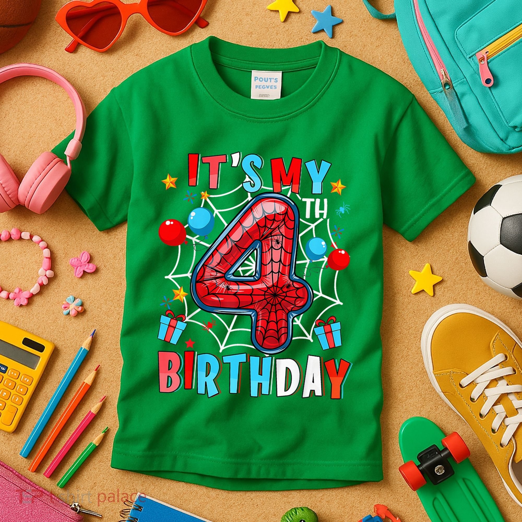 It'S My 4th Birthday Spider Theme Party Boy Birthday Present Kids T-Shirt