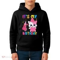 Its My 4th Birthday Funny Cat Birthday 4 Year Old Kids Hoodie thumb 4