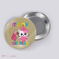 Its My 4th Birthday Funny Cat Birthday 4 Year Old Button thumb 0