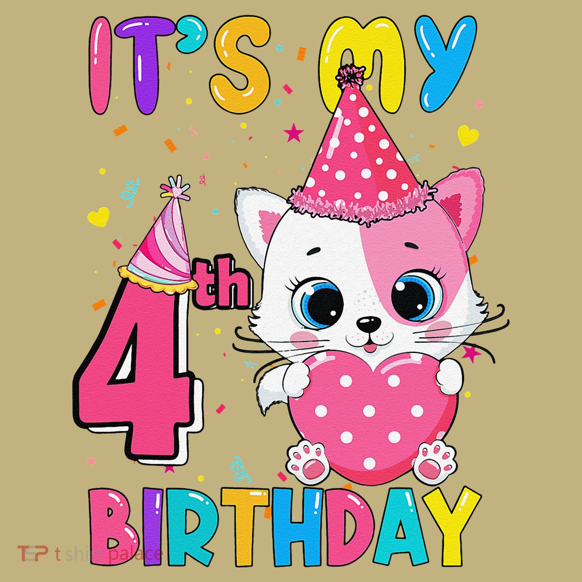 Its My 4th Birthday Funny Cat Birthday 4 Year Old Button