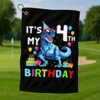 Its My 4th Birthday Happy 4 Year TRex Golf Towel thumb 1