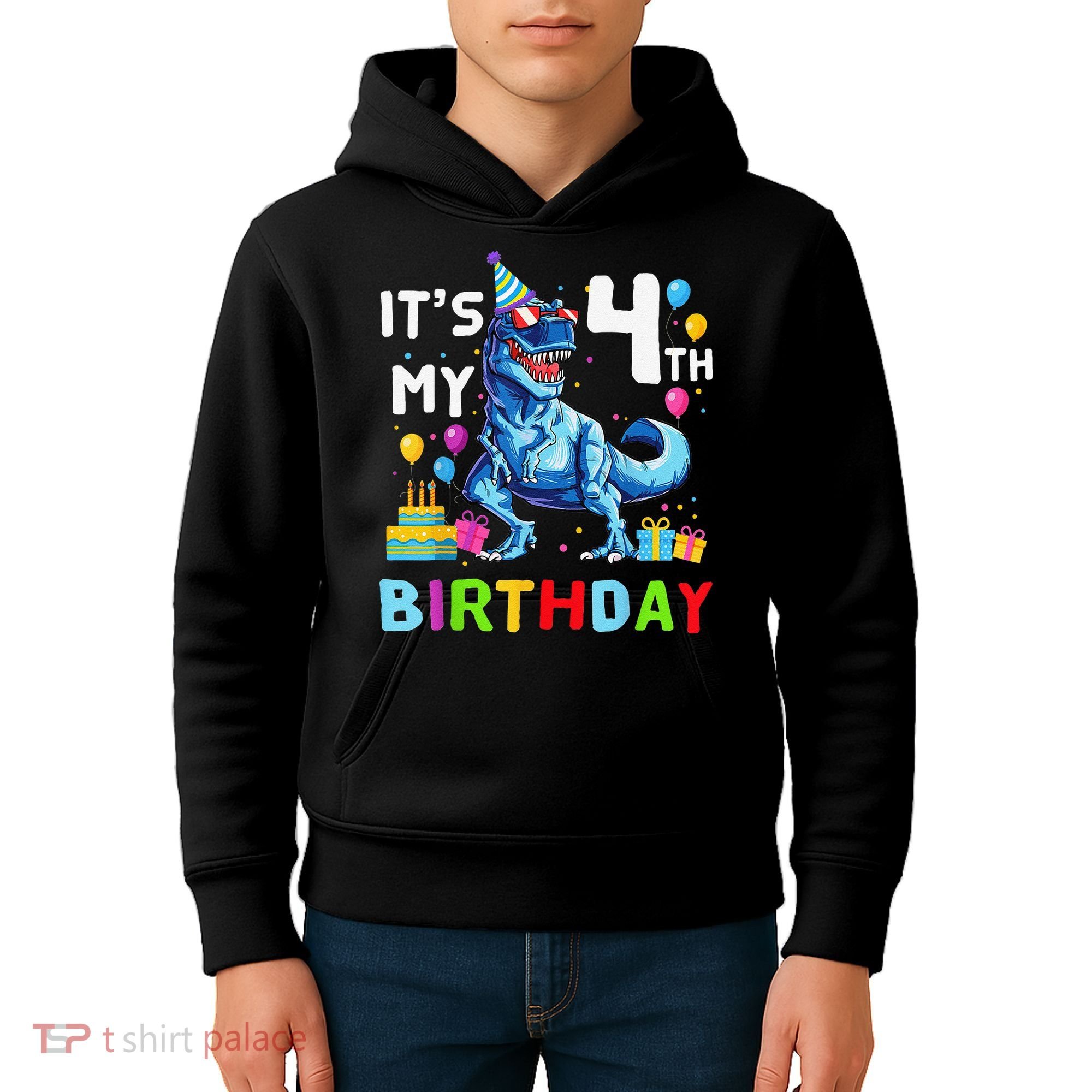 Its My 4th Birthday Happy 4 Year TRex Kids Hoodie