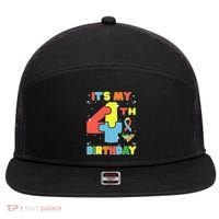 Its My 4th Birthday Kids Autism 4 Years Old 7 Panel Mesh Trucker Snapback Hat thumb 0