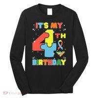 Its My 4th Birthday Kids Autism 4 Years Old Long Sleeve Shirt thumb 0