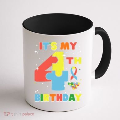 Its My 4th Birthday Kids Autism 4 Years Old Coffee Mug back