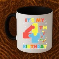 Its My 4th Birthday Kids Autism 4 Years Old Coffee Mug thumb 2