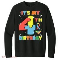 Its My 4th Birthday Kids Autism 4 Years Old V.I.T. Fleece Crew Sweatshirt thumb 0