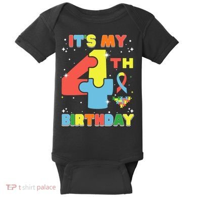 Its My 4th Birthday Kids Autism 4 Years Old Baby Bodysuit