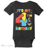 Its My 4th Birthday Kids Autism 4 Years Old Baby Bodysuit thumb 0