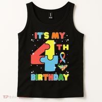 Its My 4th Birthday Kids Autism 4 Years Old Tank Top thumb 2