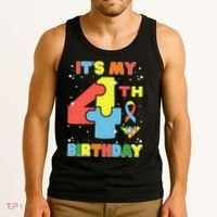Its My 4th Birthday Kids Autism 4 Years Old Tank Top thumb 3
