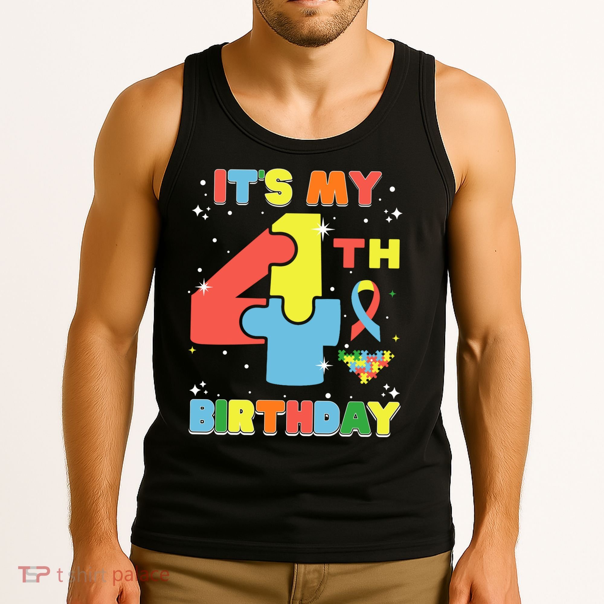 Its My 4th Birthday Kids Autism 4 Years Old Tank Top