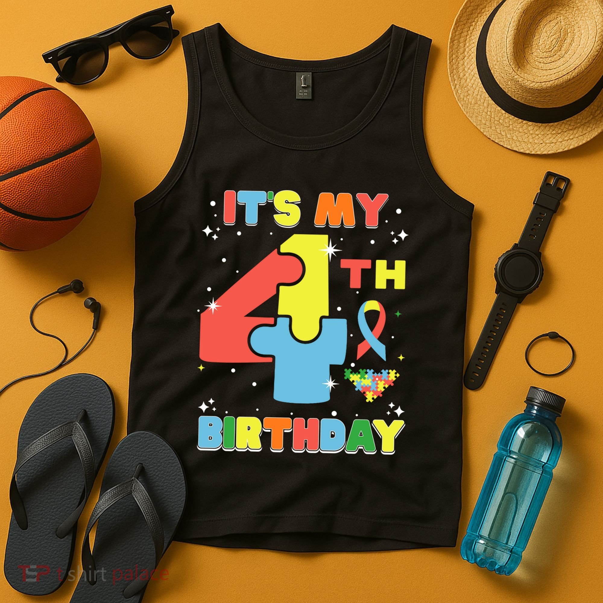 Its My 4th Birthday Kids Autism 4 Years Old Tank Top