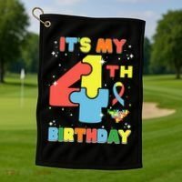 Its My 4th Birthday Kids Autism 4 Years Old Golf Towel thumb 1