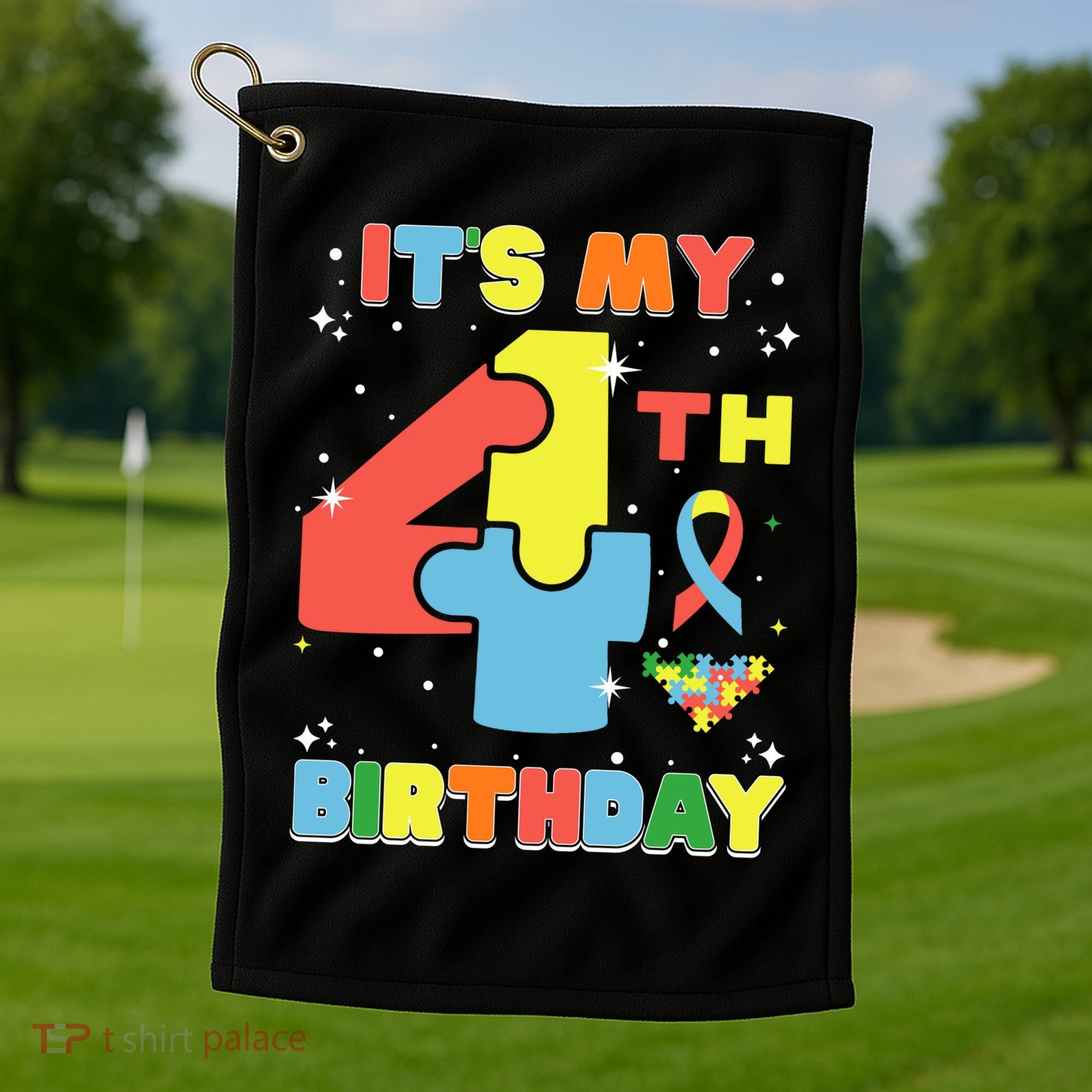 Its My 4th Birthday Kids Autism 4 Years Old Golf Towel