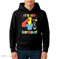 Its My 4th Birthday Kids Autism 4 Years Old Kids Hoodie thumb 4