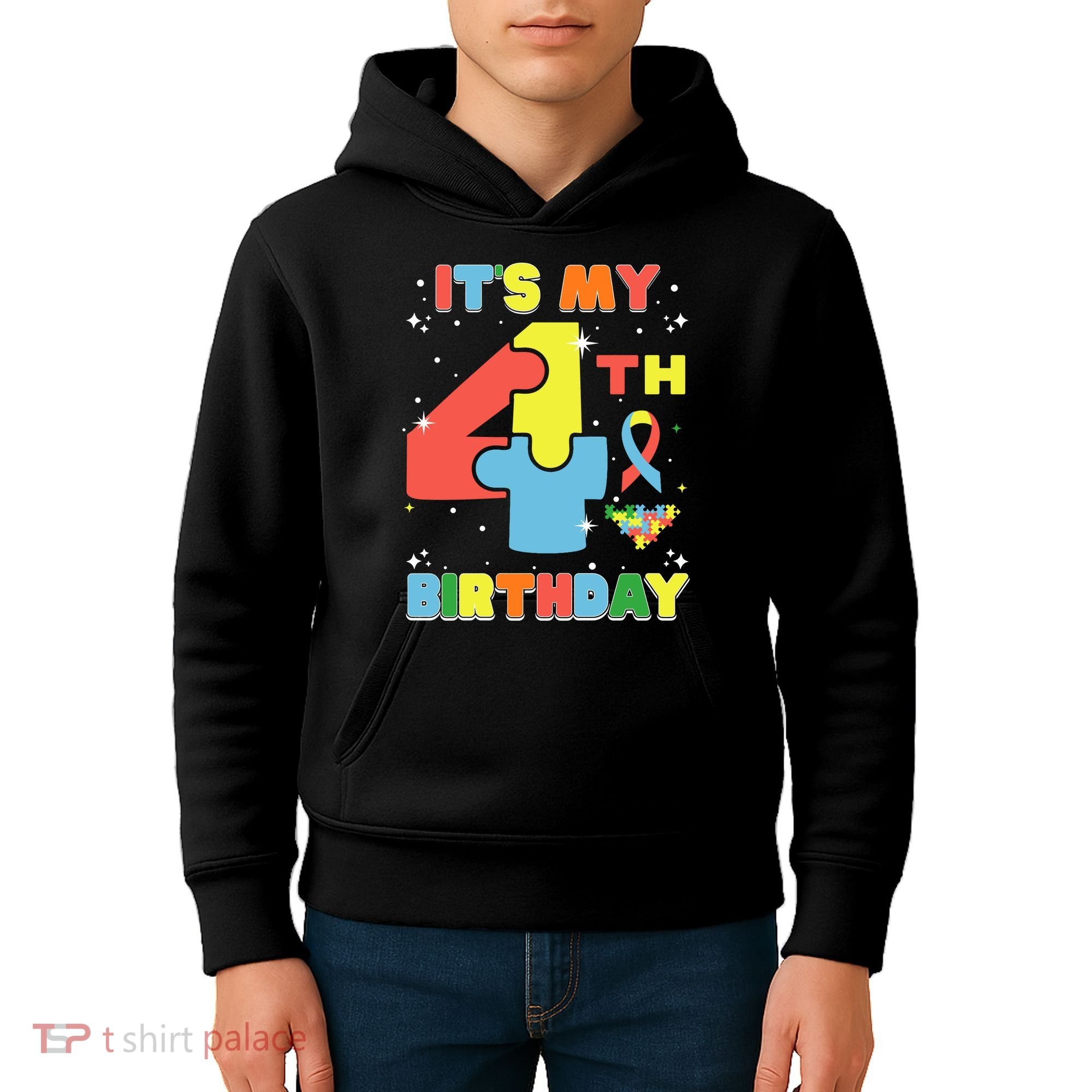 Its My 4th Birthday Kids Autism 4 Years Old Kids Hoodie
