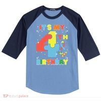 Its My 4th Birthday Kids Autism 4 Years Old Raglan Baseball Sleeve Shirt thumb 0