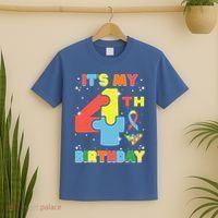 Its My 4th Birthday Kids Autism 4 Years Old T-Shirt thumb 2