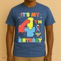 Its My 4th Birthday Kids Autism 4 Years Old T-Shirt thumb 3
