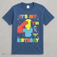 Its My 4th Birthday Kids Autism 4 Years Old T-Shirt thumb 4