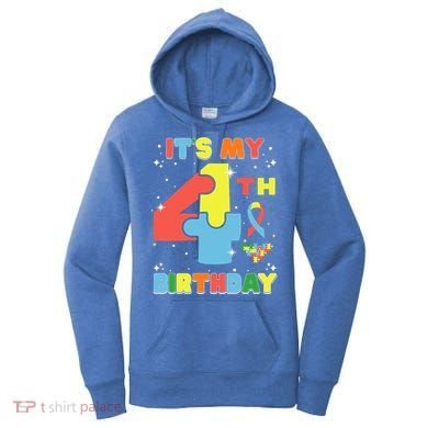 Its My 4th Birthday Kids Autism 4 Years Old Women's Hoodie