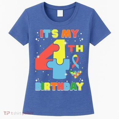 Its My 4th Birthday Kids Autism 4 Years Old Women's T-Shirt