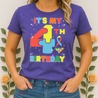 Its My 4th Birthday Kids Autism 4 Years Old Women's T-Shirt thumb 2