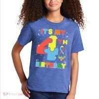 Its My 4th Birthday Kids Autism 4 Years Old Kids T-Shirt thumb 2