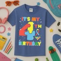 Its My 4th Birthday Kids Autism 4 Years Old Kids T-Shirt thumb 3